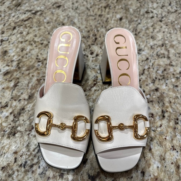 Gucci Horsebit Peep Toe Sandal Slide Block Heel Mules size 36 - Picture 3 of 16